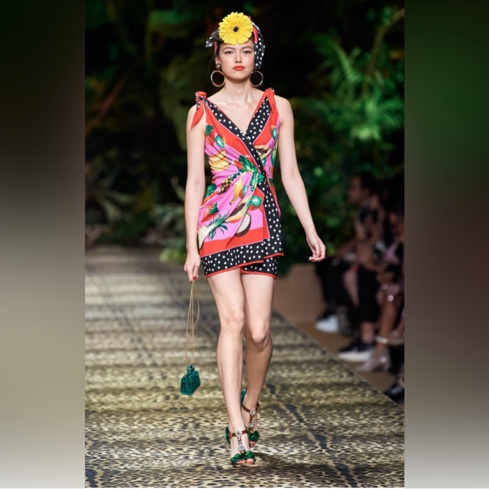 Dolce & Gabbana Faux Wrap Fruit Mini Dress